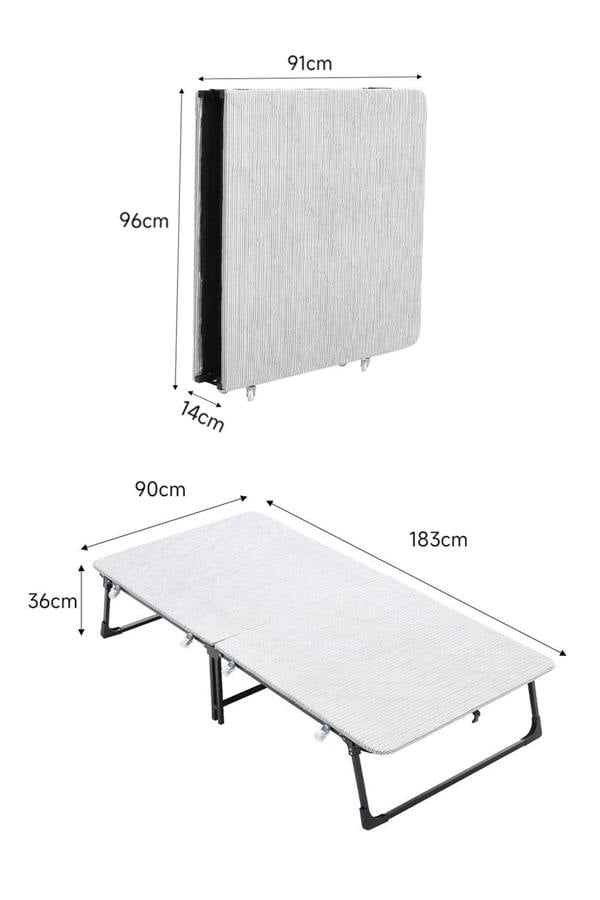 Living and Home Foldable Metal Framed Bed with Mattress and Wheels