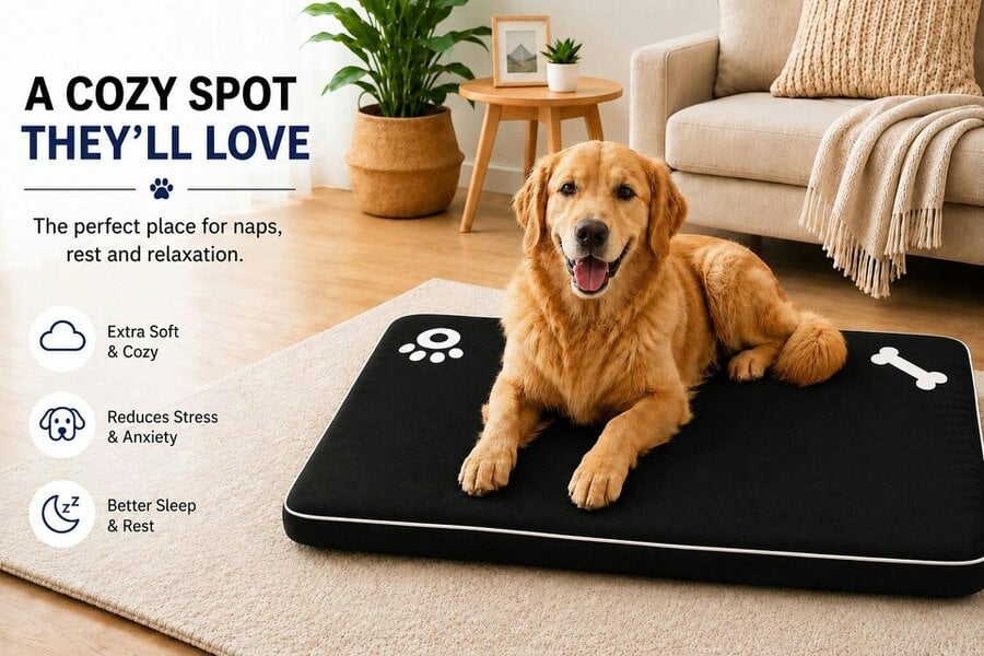 Night Zone Bone & Paw Print Pet Bed – Washable Dog & Cat Cushion with Removable Zip Cover