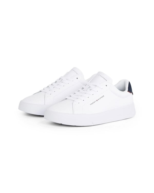 Tommy Hilfiger Court Leather Detailed Mens Trainer - White/Desert Sky - CHO - Designer Mens Trainers