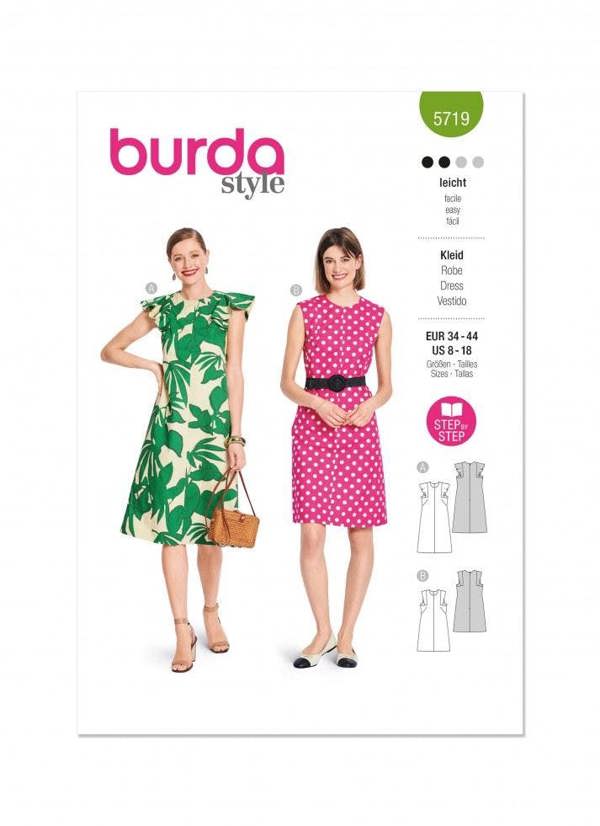 Burda Sewing Pattern 5719 Dresses For Women, 8-18 (34-44) - Easy