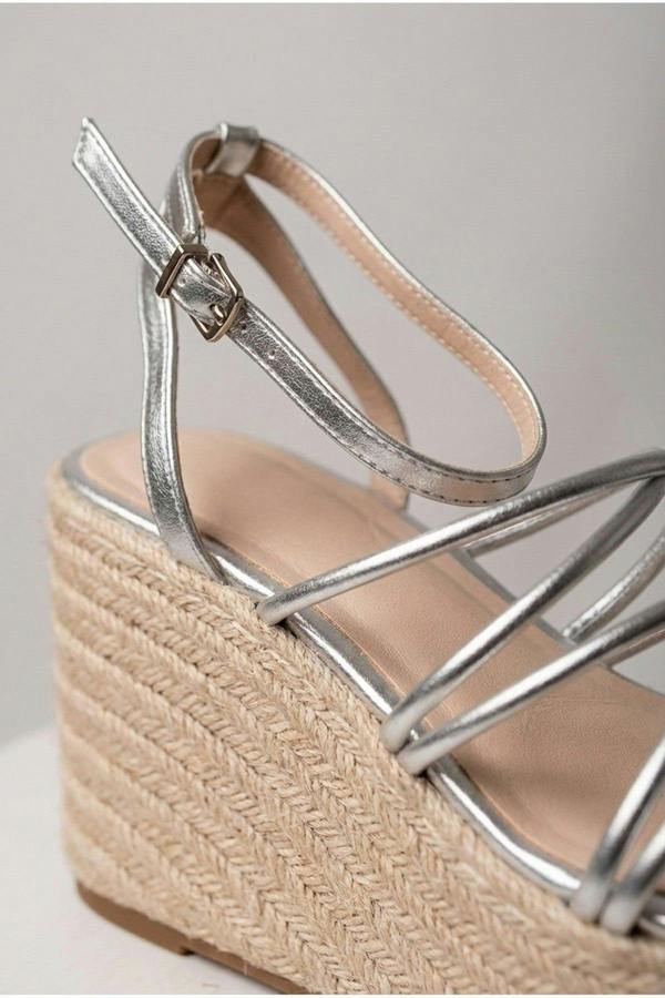 Olivia Womens Strappy Espadrille Platform Sandals - Silver