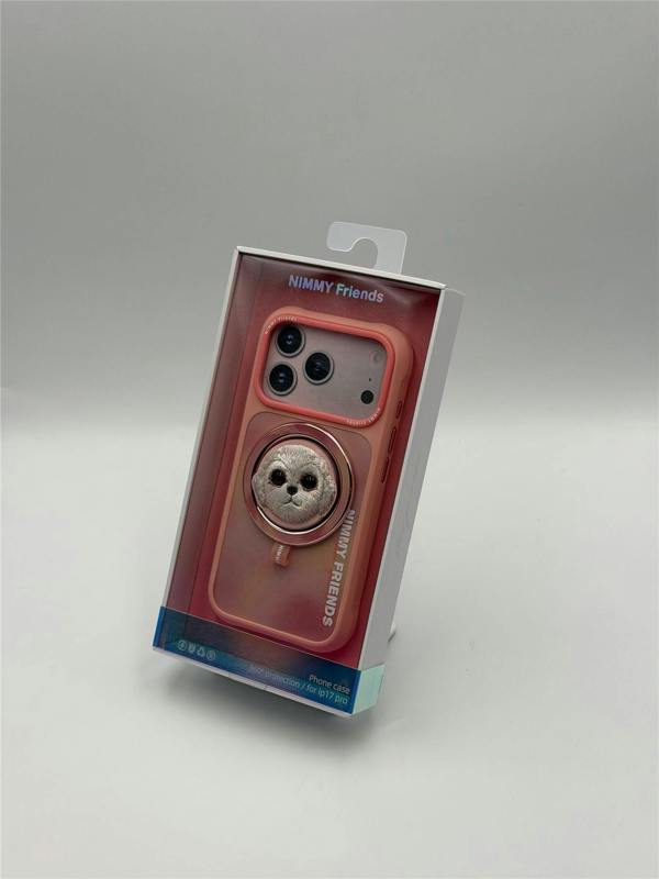 Nimmy Friends Nimmy Big Eye Cute Pet Bischon Fraise Dog Face Case with Detachable MagSafe Grip for iPhone 17 Pro 6.3" Pink