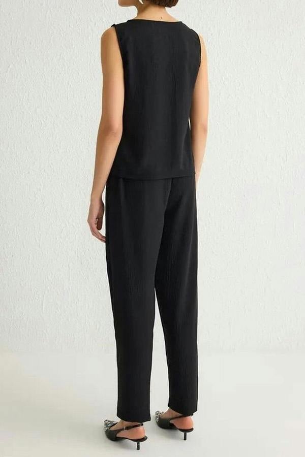 2-Piece Blouse and Wide Leg Pants with Elastic Waistband - Top and Bottom Set 