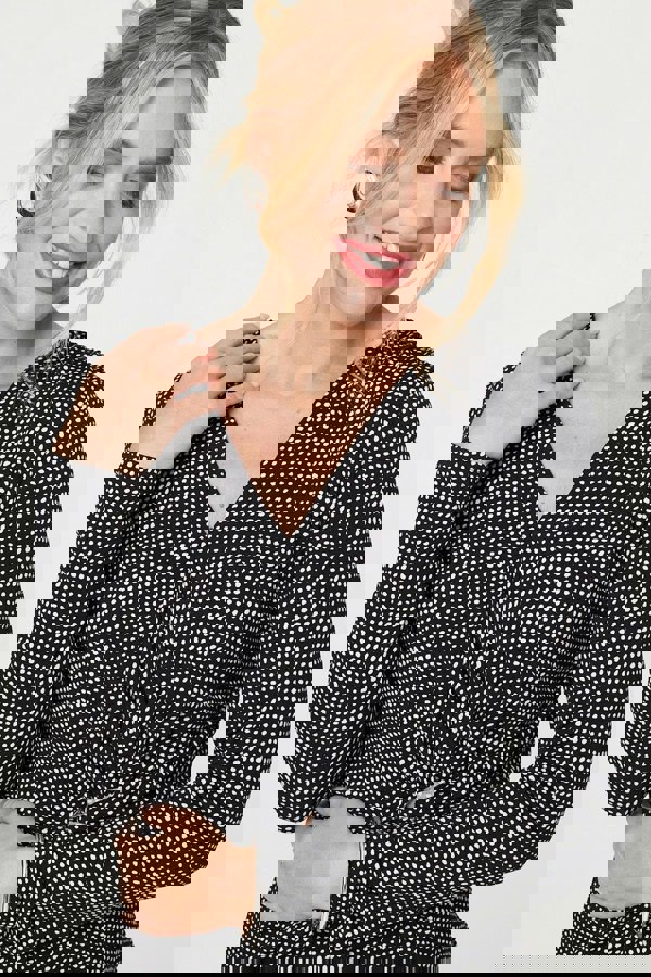 Black | Printed Twist Front Knee Length Dress
