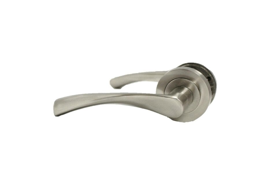 EDH Door Hardware Satin Nickel Twist Door Handles + Latches Set Internal Lever on Rose 1 Pair