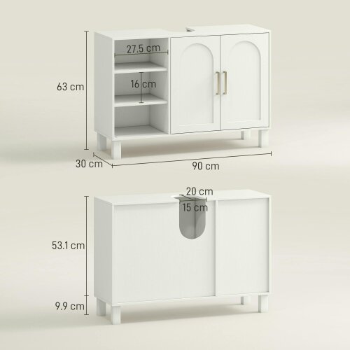 HOMCOM Freestanding Bathroom Sink Cabinet U-Shaped Cutout for Basin, Cream
