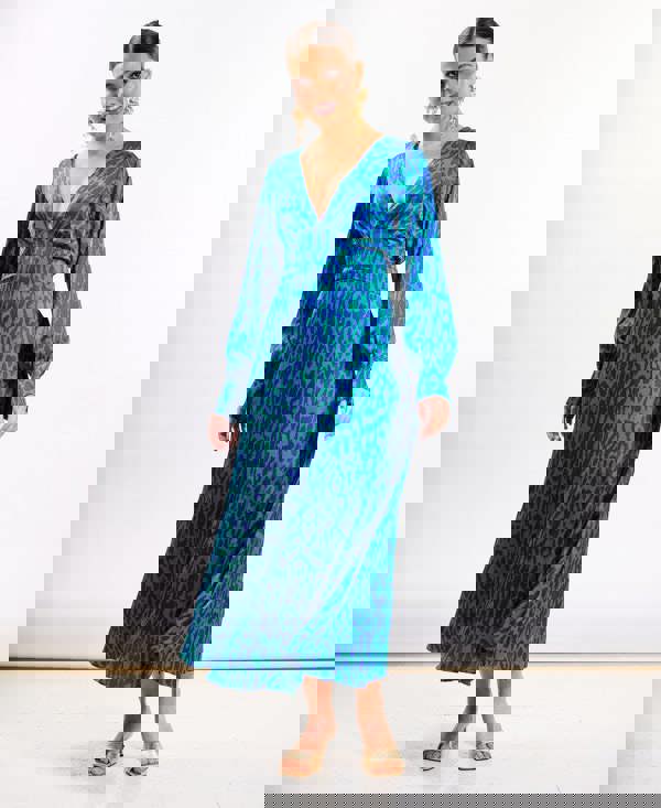 Blue Leopard Printed Maxi Dress
