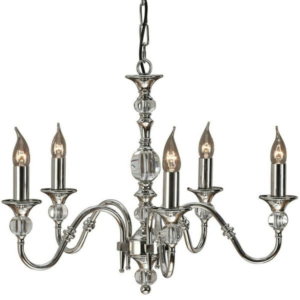 Diana Ceiling Pendant Chandelier Bright Nickel & K9 Crystal Curved 5 Lamp Light Loops