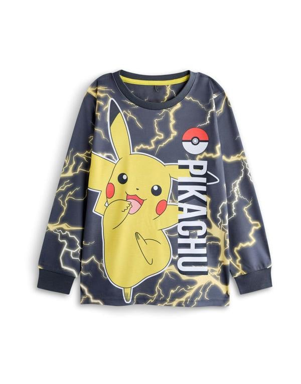 Pokemon Boys Black Pikachu Long Sleeve Long Leg Pyjama Set