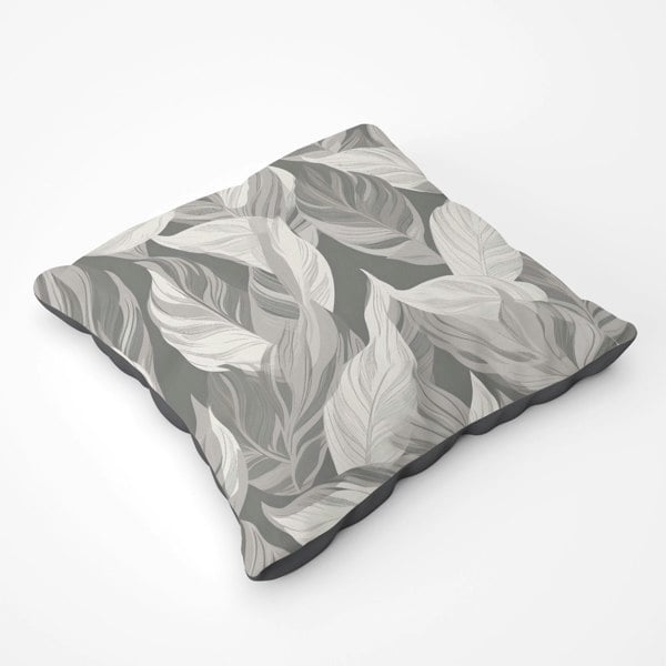 Warren Reed Grey Floral Leaves Floor Cushion