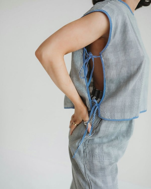Wren Blue Marine Check Print Reversible Crop Top - image 3