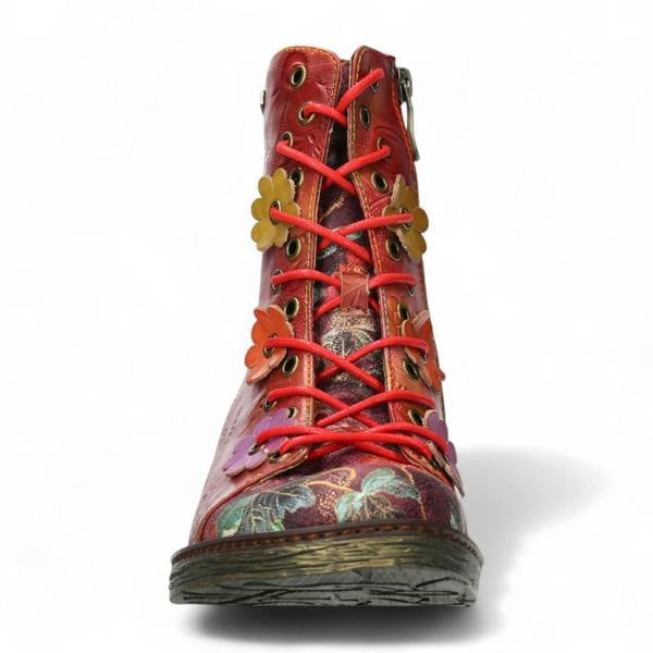 Laura Vita Ercnaulto 212 Red Floral Womens Gothic Victorian Leather Lace-Up Ankle Heeled Boots