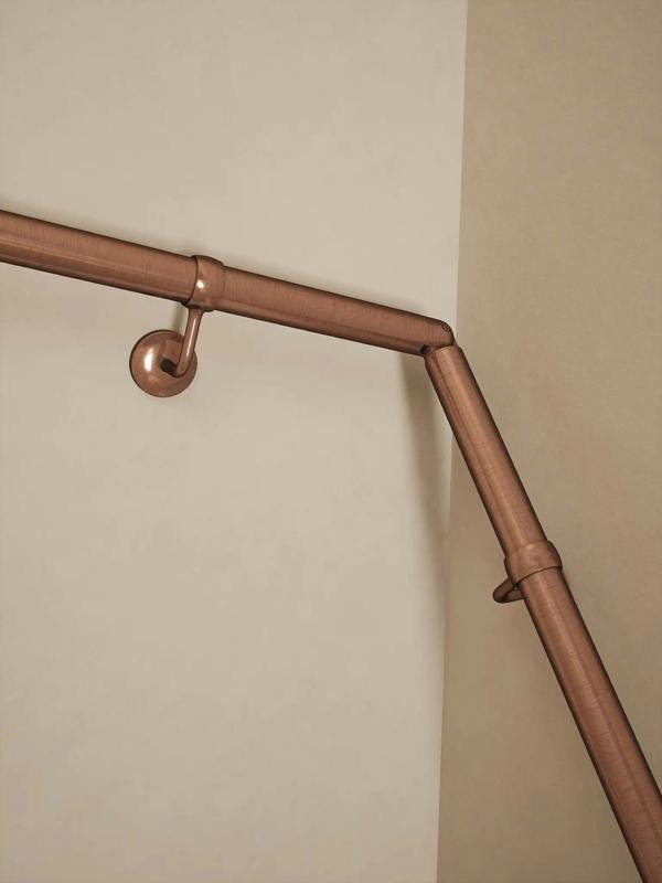 Sambourne Antique Copper Double Winder Handrail elbow with support brackets