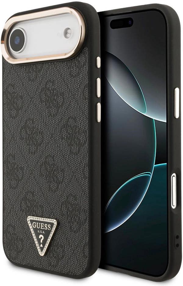 Guess PU Leather 4G Triangle Logo Gold Frame Case with MagSafe for iPhone 17 Air 6.5" Black - GUHMP17MP4GTDGMK