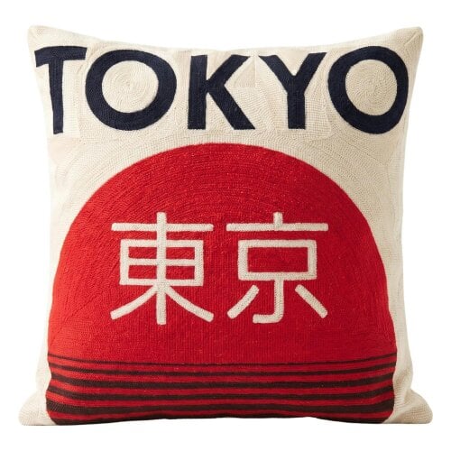 Tokyo Japan Needlepoint Cushion – Handmade Travel Pillow