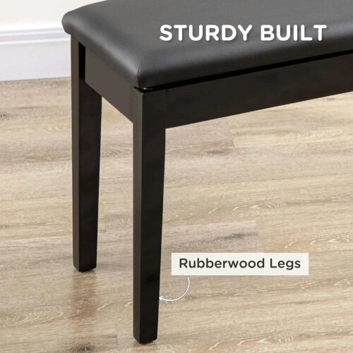Bobobiy Classic Piano Bench Stool, PU Leather Padded Keyboard Stool with Rubber Wood Legs and Music Storage Compartment, Black