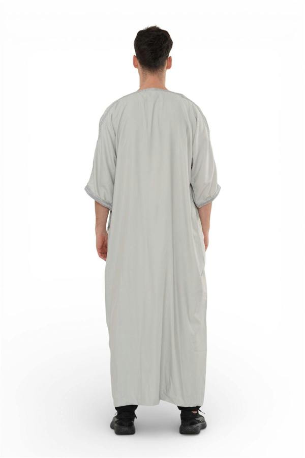Infinity Leather Men's Moroccan Thobe Robe Djellaba Arab Short Sleeve Embroidery Gandoura Jubba