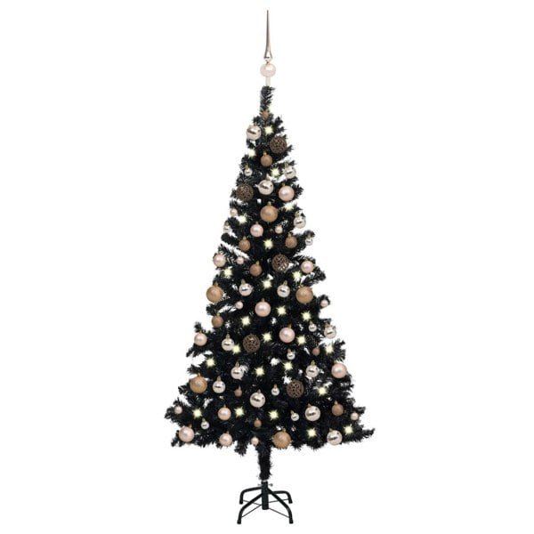 Berkfield Artificial Christmas Tree with LEDs&Ball Set Black 120 cm PVC