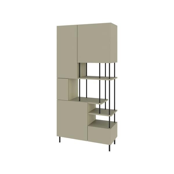 Decortie Modern Key Bookcase 5-Doors Storage Cabinet and Minimal Open Shelves Display Unit Metal Legs 84(W)x175(H)cm