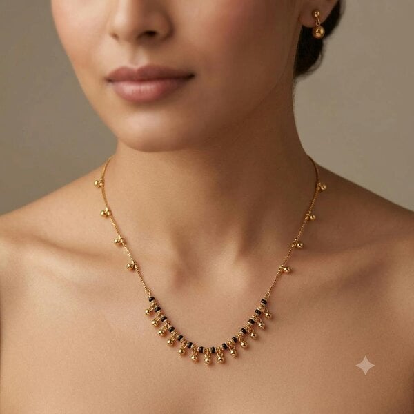 The Colourful Aura 18k Gold Plated Black Bead Necklace, 18in / 45.7cm