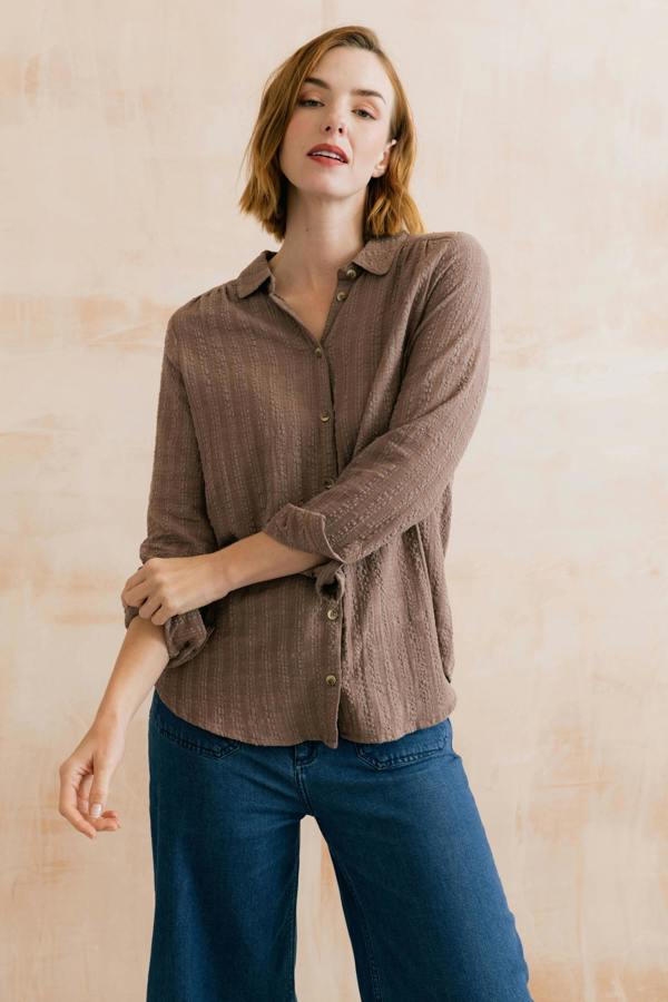 Savannah Textured Seersucker Shirt Mocha