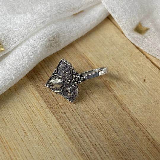 The Colourful Aura Antique Quality Oxidised German Silver Floral Simple Non Pierced Nose Pin