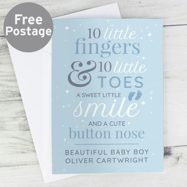 Personalised Memento Company Personalised '10 Little Fingers' Blue Baby Card