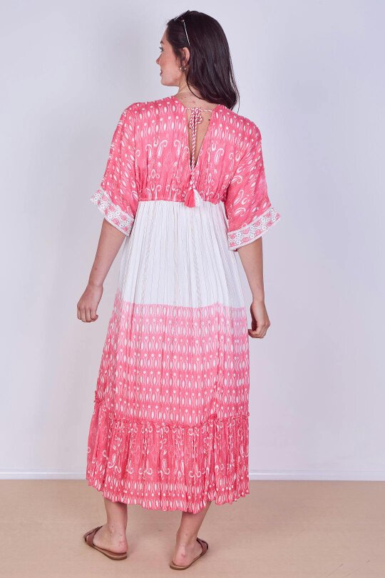 Boho Embroidered Maxi Dress with Tassel Tie – One Size (UK 8–14)