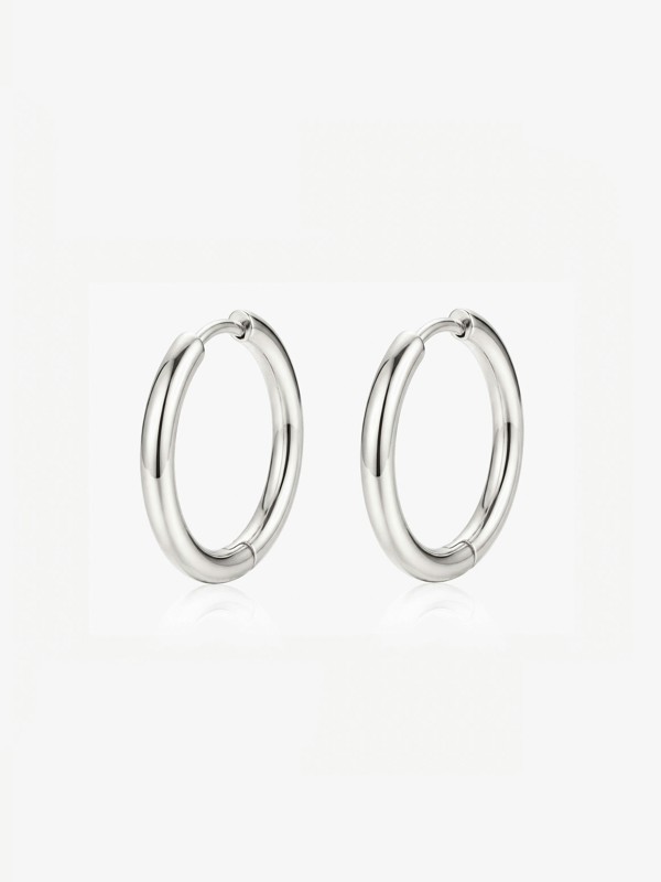 18k Gold or Silver Solid Hoop Earrings - 20mm  - Silver - Silver