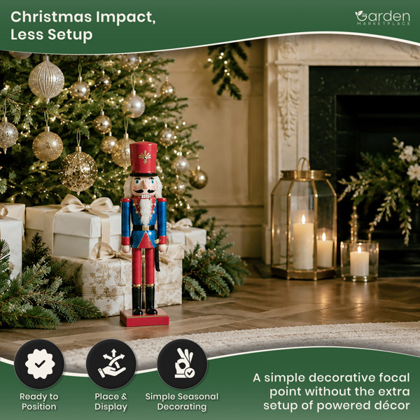 Large Christmas Nutcracker Figure 50cm Tall, Blue and Red Traditional Festive Decoration, Indoor Ornament