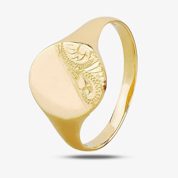T. H. Baker 9ct Yellow Gold Half-Engraved Oval Signet Ring G36-A