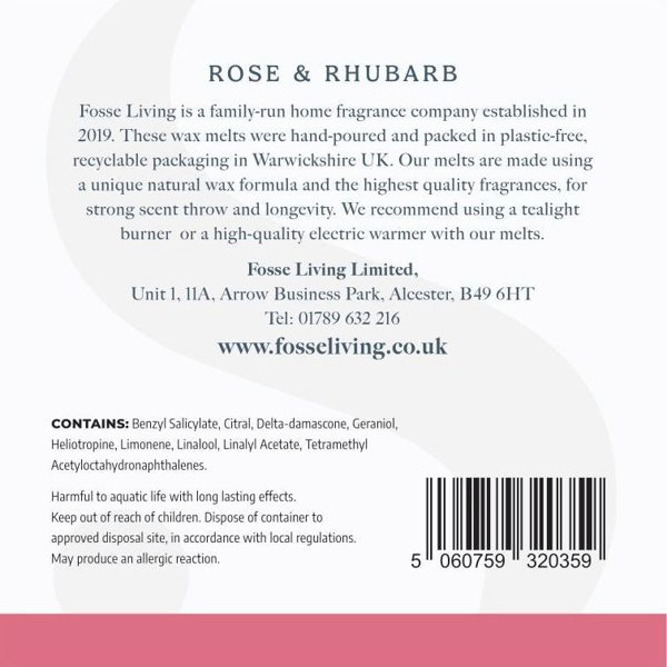 Fosse Living Rose & Rhubarb Wax Melts - 16 Pack