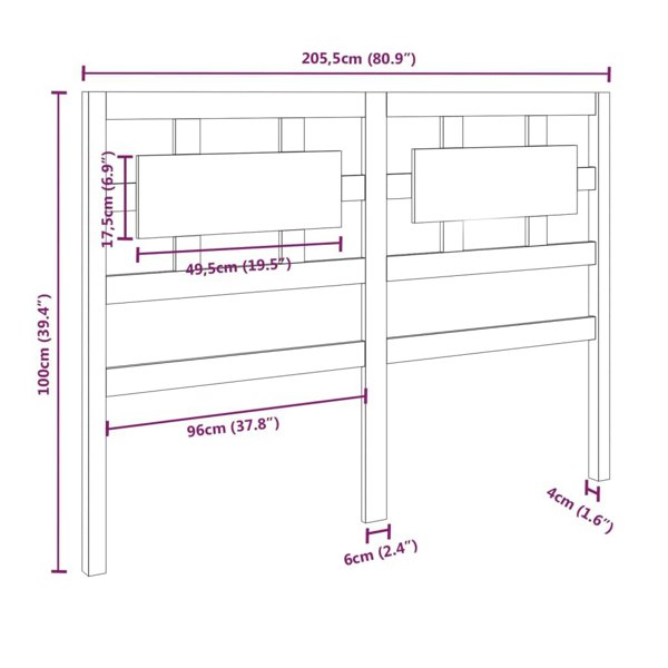 Berkfield Bed Headboard Honey Brown 205.5x4x100 cm Solid Wood Pine