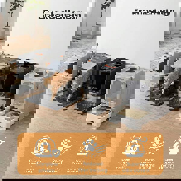 Skylos Cat Litter Box Enclosed Stainless Steel Anti-Splash Toilet Tray Foldable