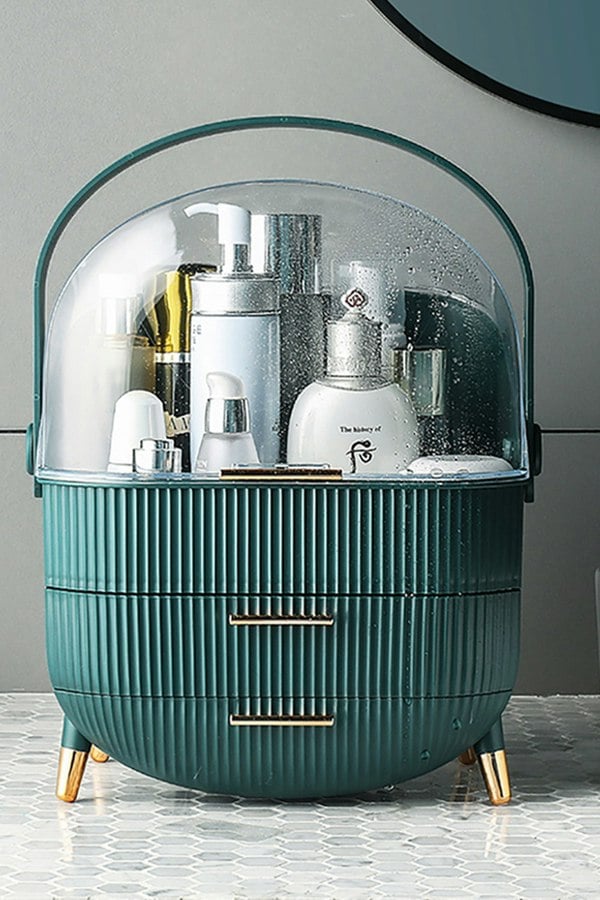 Living and Home Cosmetic Organizer Skincare Display Box With 2 Layers Of Storage & Transparent Lid Elegant Makeup Storage Box with Drawers & Handle