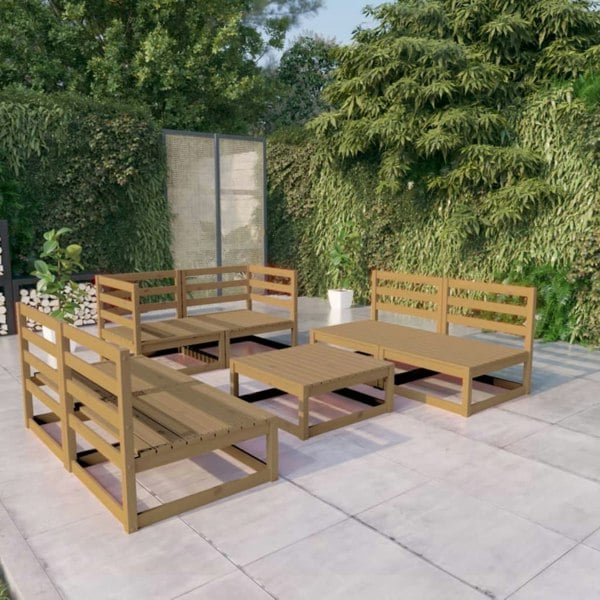 Berkfield 7 Piece Garden Lounge Set Honey Brown Solid Pinewood
