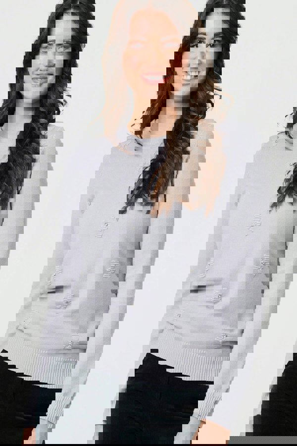 Grey | Floral Gemstone Embellished Jumper
