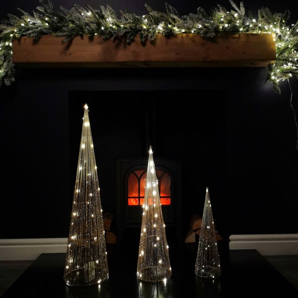 Samuel Alexander LED Tree Cone Obelisk Trio with 90 LEDs in Gold
