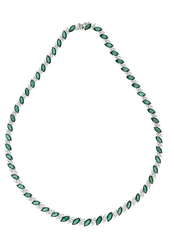 Latelita Viscountess Statement Tennis Necklace Emerald Silver