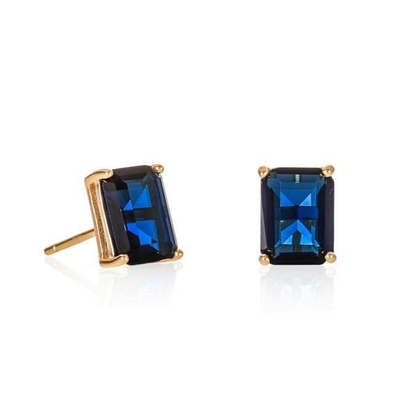 namana Gold Plated 925 Sterling Silver Rectangle Blue Stud Earrings For Women