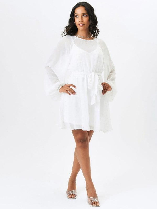 Gini London Ivory Long Sleeve Chiffon Foil Mini Dress