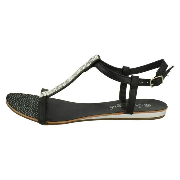 Savannah Ladies Savannah Flat T Bar Diamante Trim Casual Sandal