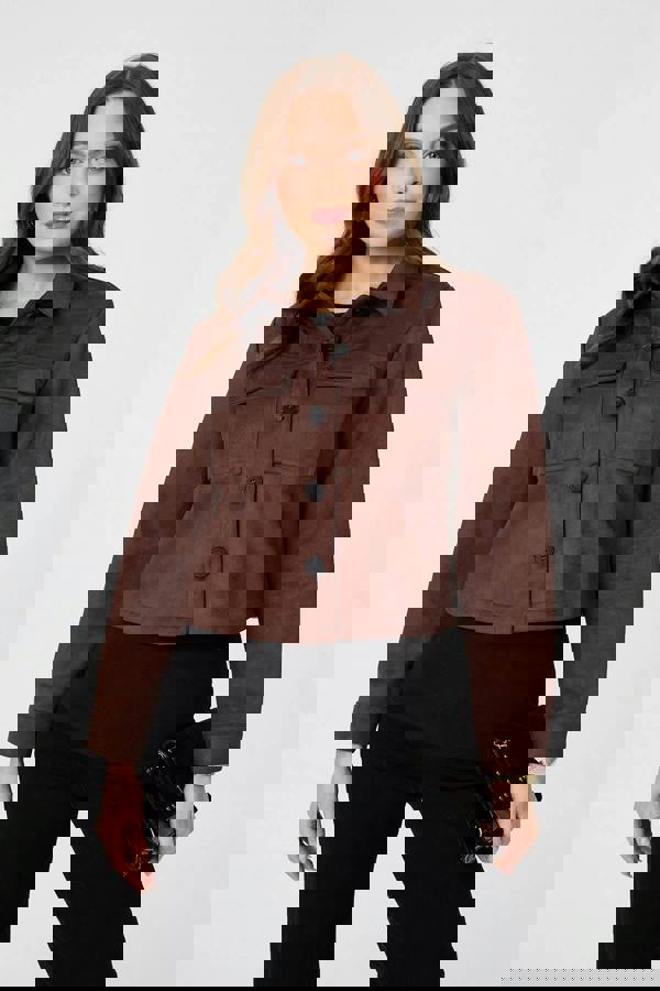 Brown | Faux Suede Cropped Boxy Jacket