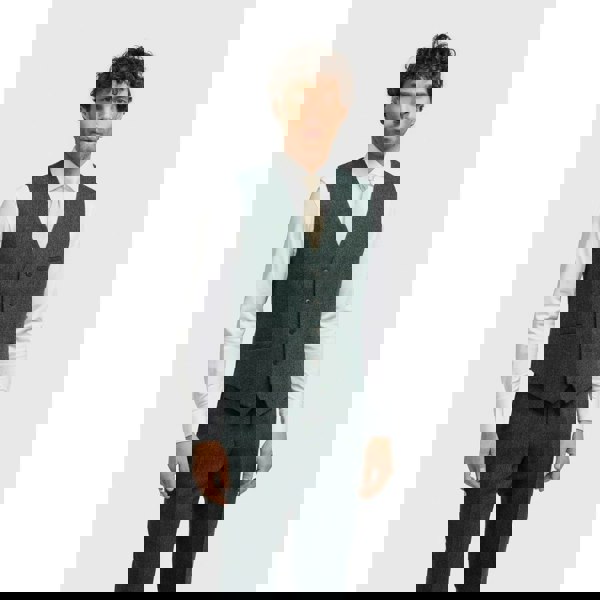 House Of Cavani Thomas - Men's Olive Wool Blend Herringbone Tweed Waistcoat