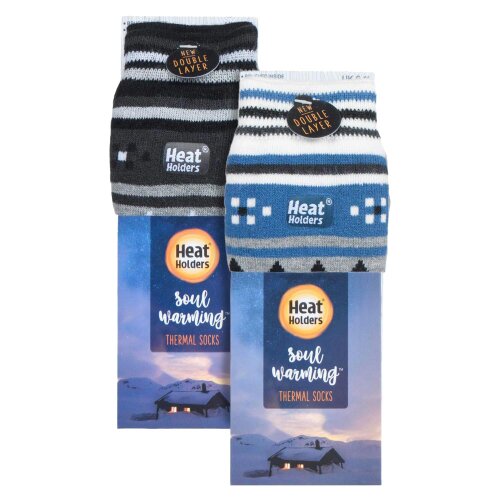 Heat Holders 2 Pairs Mens Thermal Slipper Socks 2.6 TOG Non Slip Double Layer Warm Socks
