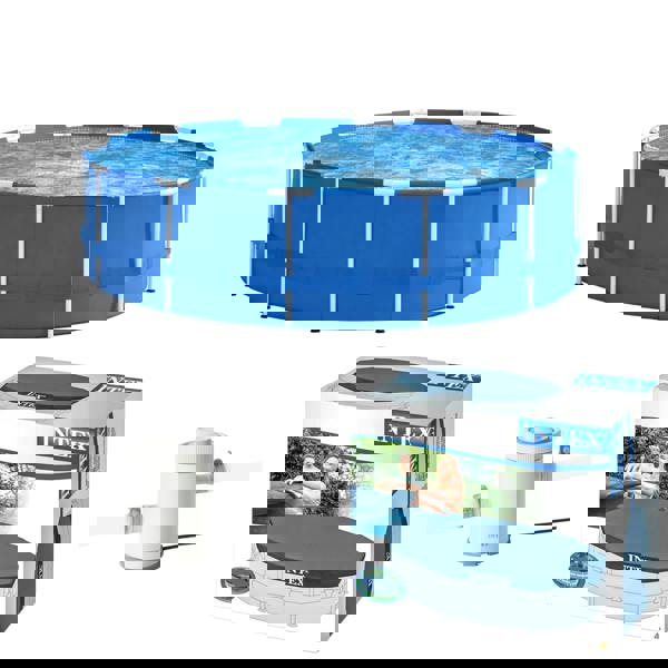 INTEX 4-in-1 Intex 10 ft x 30in Metal Frame Pool Set with Filter Cartridge, Pump & Pool Cover