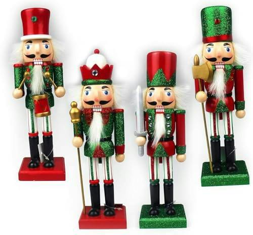 25cm Wooden Red and Green Nutcracker Soldiers Set of 4 Christmas Standing Decorations image 5