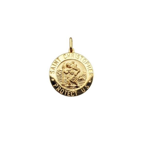 Christopher James of London 9ct Yellow Gold 12mm 3D St Christopher Pendant With Optional Engraving & Chain