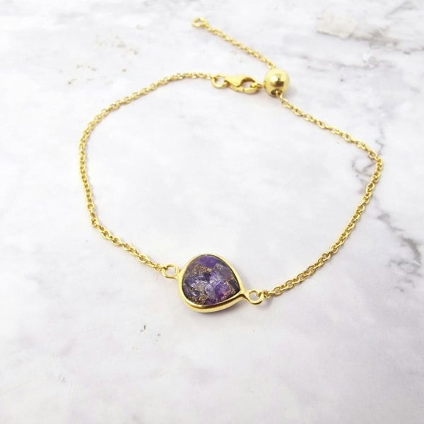 18ct Gold Vermeil Plated Adjustable Amethyst February Birthstone Bracelet