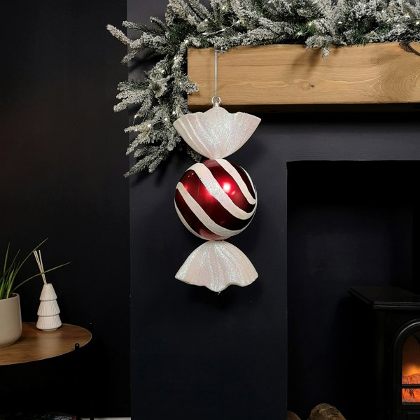 Samuel Alexander 50cm Red and White Stripe Hanging Christmas Candy Bauble Decoration